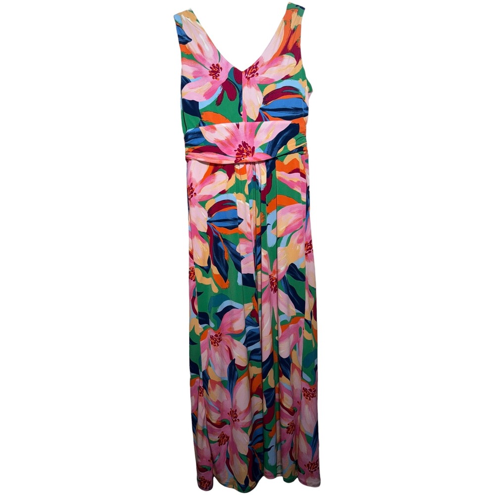 Pappagallo Floral Maxi Dress Sleeveless V Neck Empire Waist S